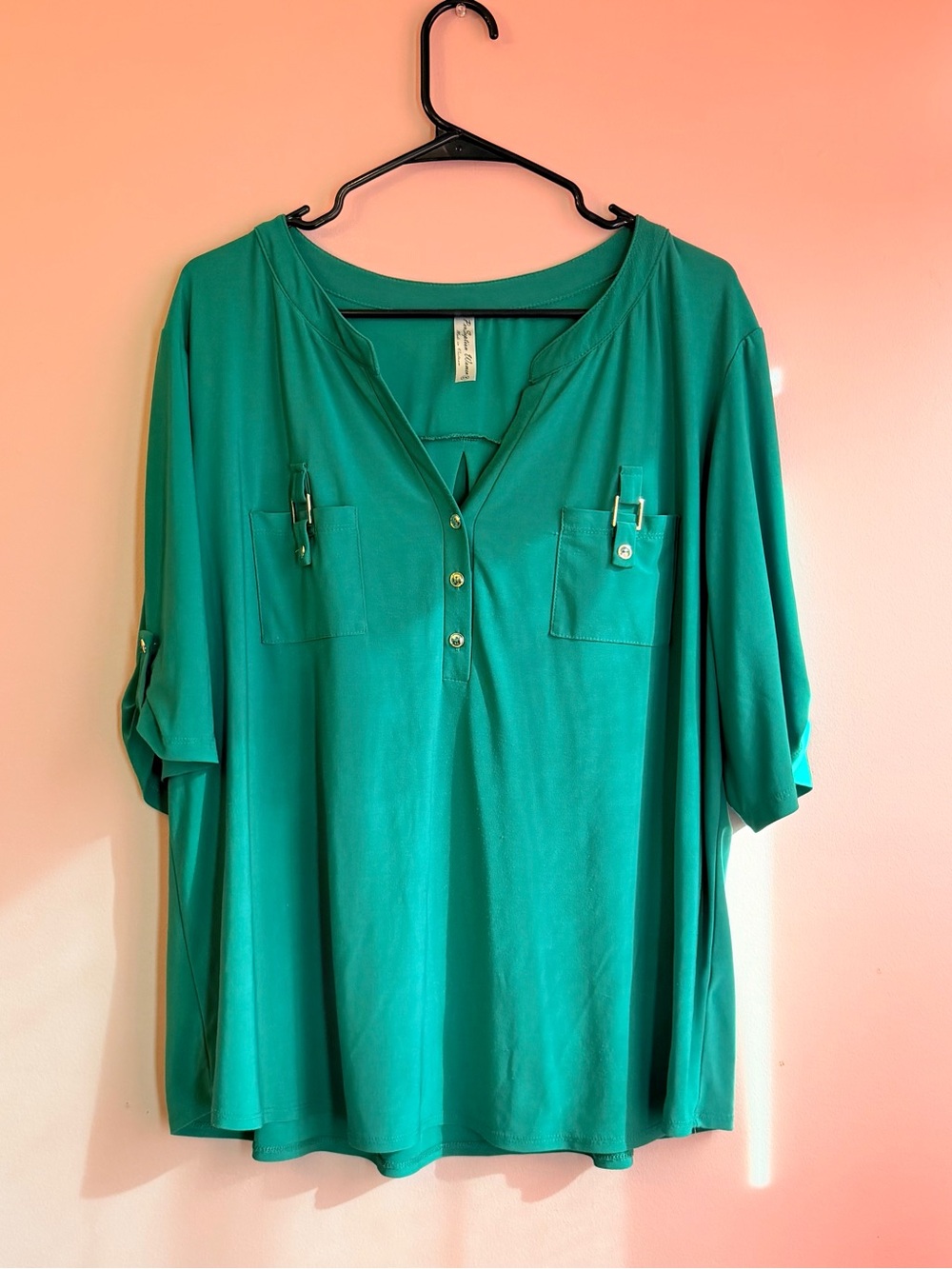 Perseption Green Tunic Henley with Chest Pockets